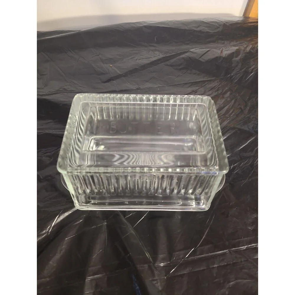Vintage 2 Pcs Refrigerator Glass Butter Dish Keeper 7.5